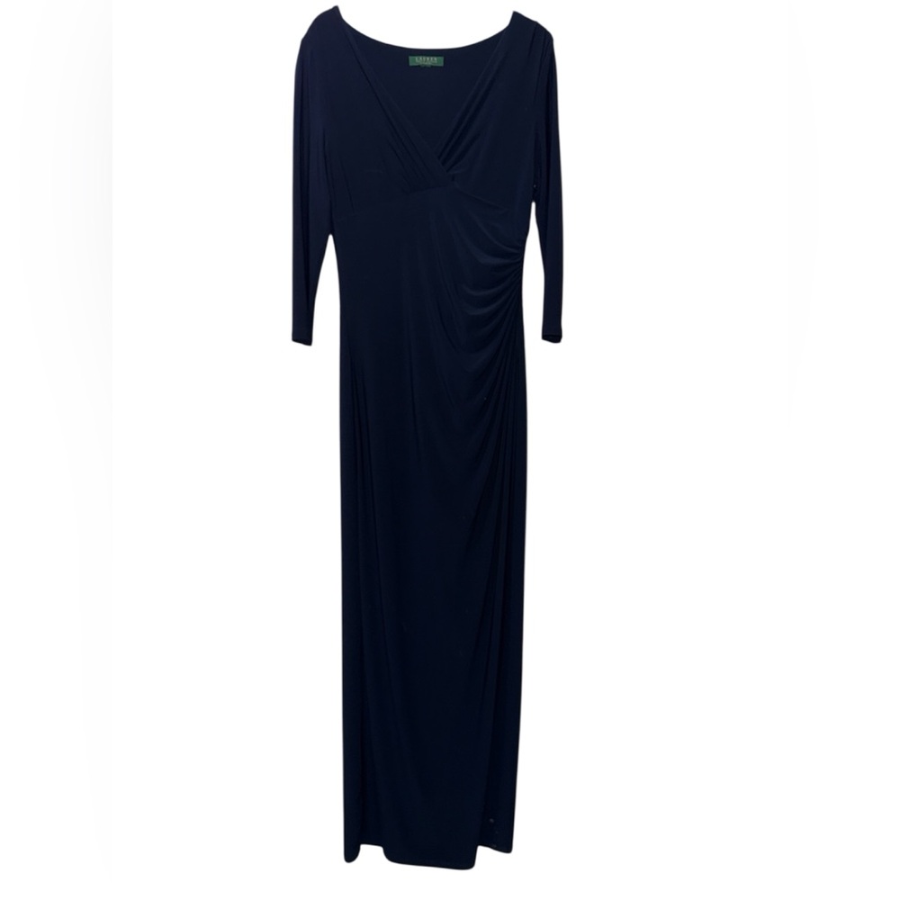 Lauren Ralph Lauren Evening Women's Sz. 8 Navy Blue Maxi Ruffle Dress